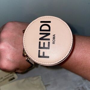 Fendi Cream Round Wristlet